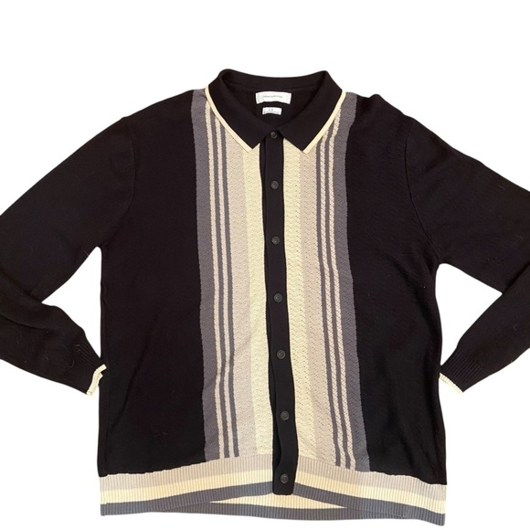 Urban Outfitters Men’s Button-Down Polo Sweater Size L Black Grey Cream Cotton - Picture 9 of 14